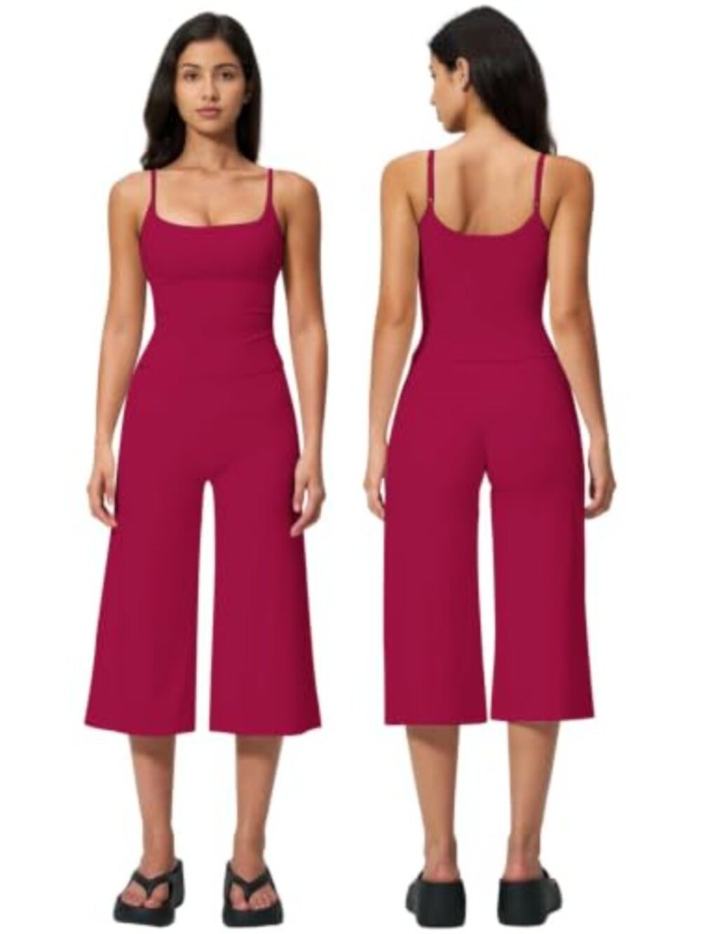 2 Piece Workout Set Spaghetti Strap Tank Top Wide Leg Capri Pants Gym Yoga